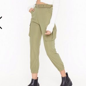 Nasty Gal Belted Cargo Trouser in sage